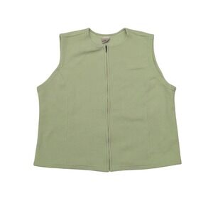 LL Bean Womens Fleece Vest 1X‎ Green Sleeveless Full Zip PolarTec